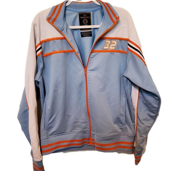 VINTAGE Y2K JACK TRACK AND FIELD Blue Orange Racing Stripe Zip Up Jacket 